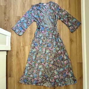 Floral Wrap Dress with 3/4 Sleeves
